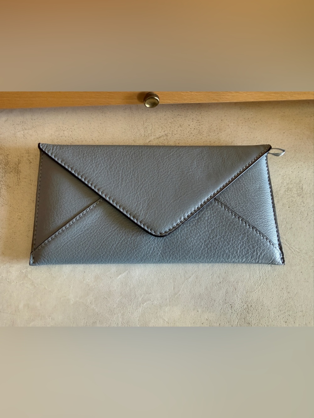 Blue Leather Envelope Wallet Clutch Magnetic Closure